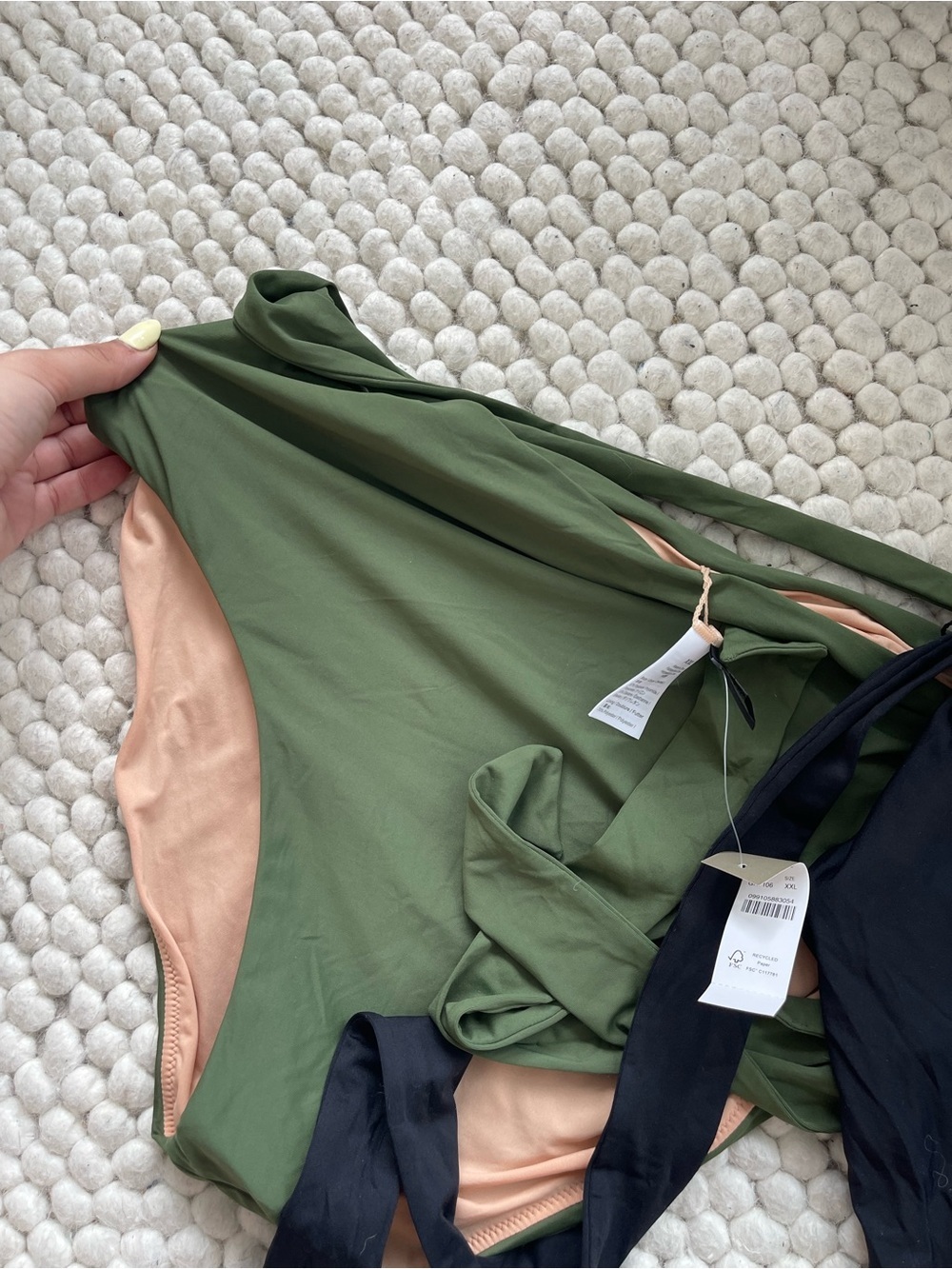 J Crew Two Solid High-Waist Bikini Bottoms - Black & Olive - Picture 2 of 4